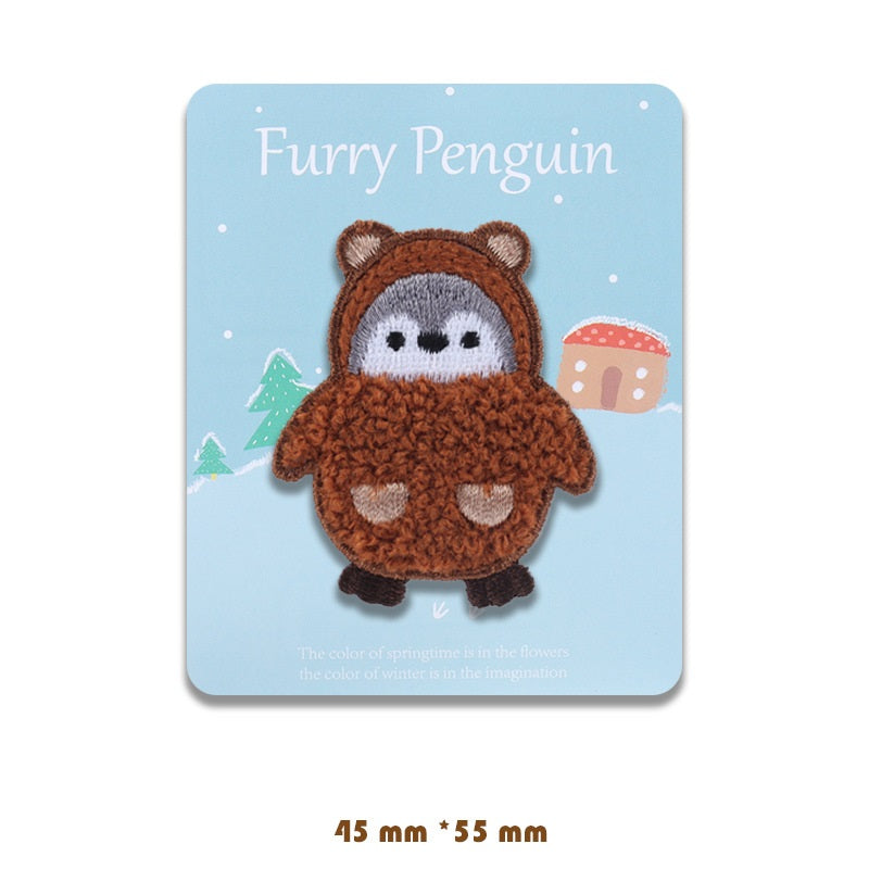 Adorable Self-Adhesive Furry Penguin Embroidered Patches 5 Pack