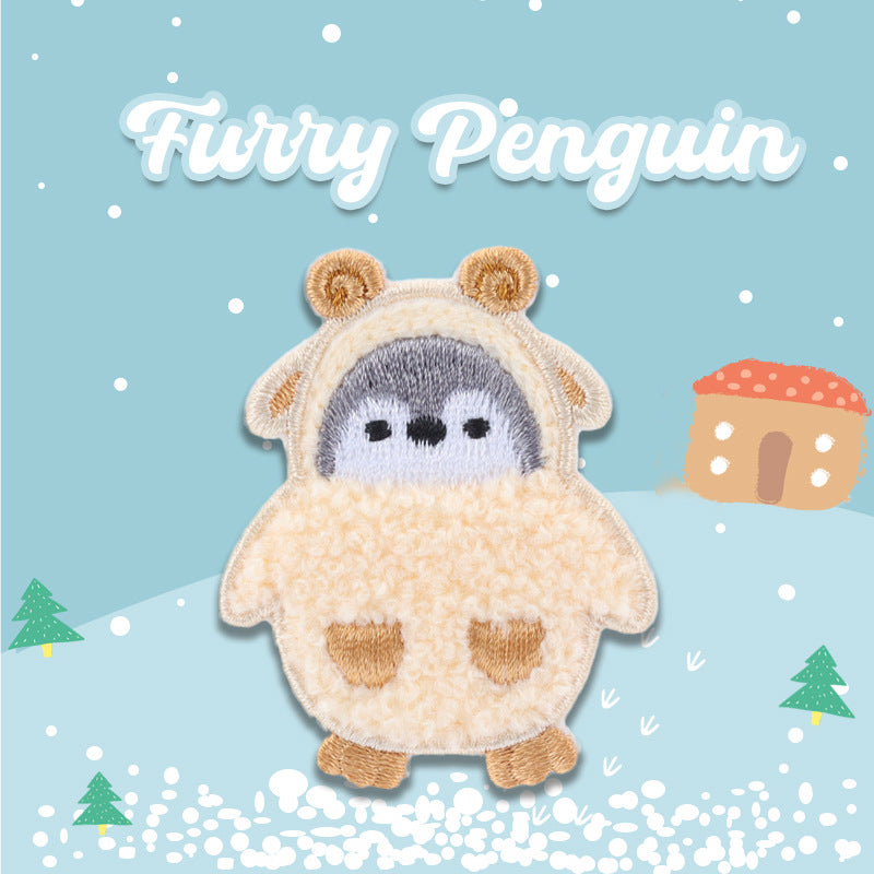 Adorable Self-Adhesive Furry Penguin Embroidered Patches 5 Pack