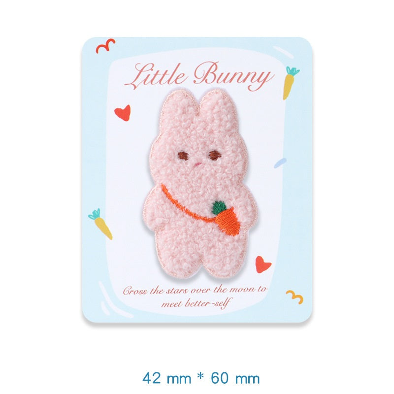Self-Adhesive Plush Rabbit Little Bunny Embroidered Patches 5 Pack