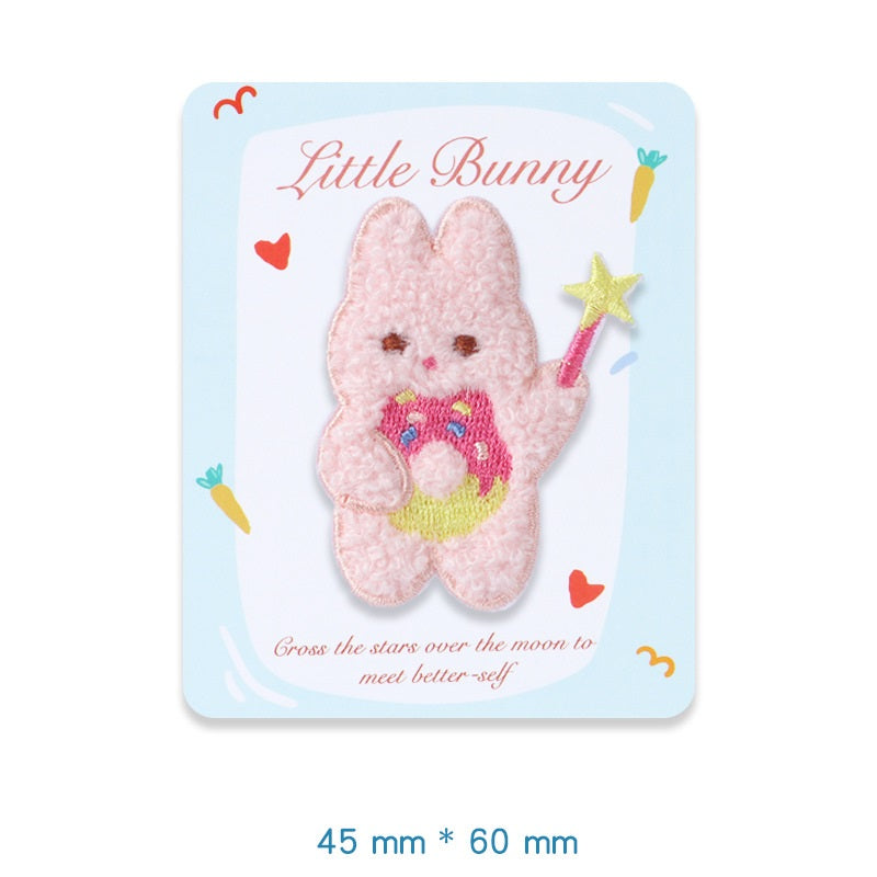 Self-Adhesive Plush Rabbit Little Bunny Embroidered Patches 5 Pack