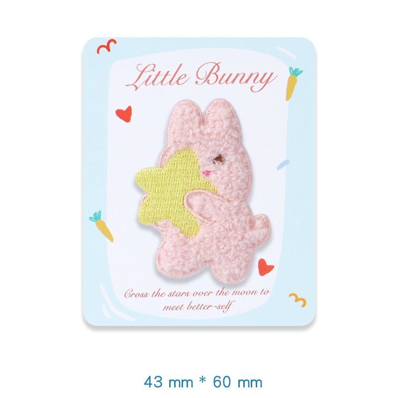 Self-Adhesive Plush Rabbit Little Bunny Embroidered Patches 5 Pack