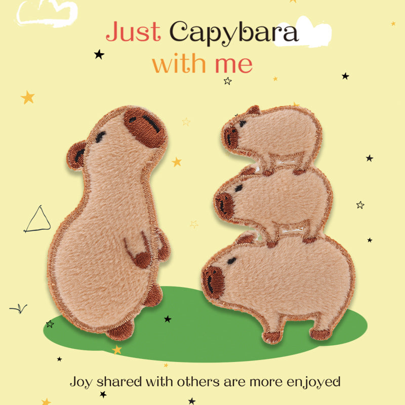 Self-Adhesive Brown Capybara Embroidered Patches 5 Pack