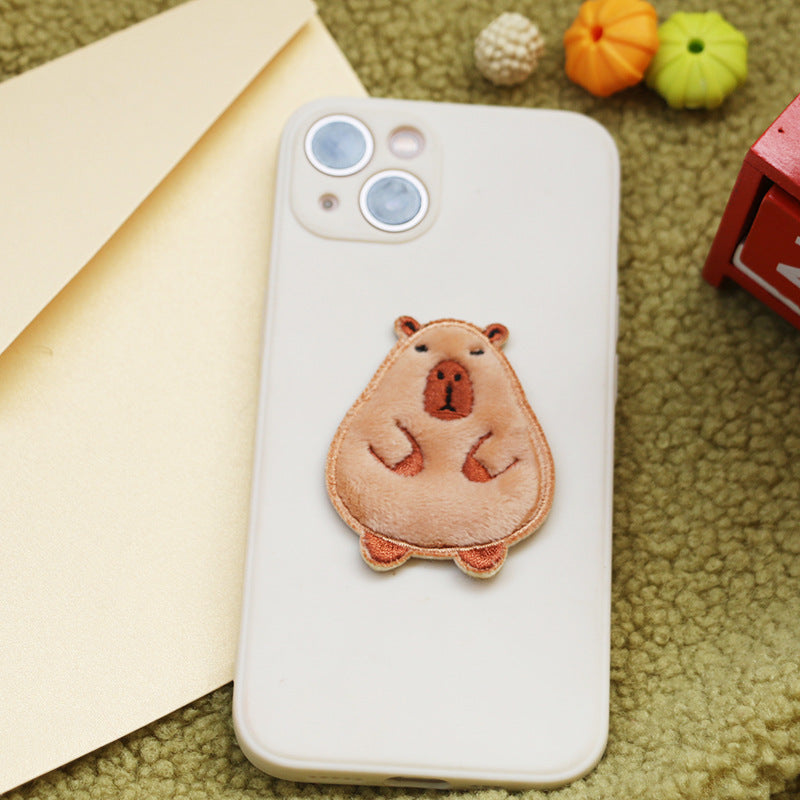 Self-Adhesive Brown Capybara Embroidered Patches 5 Pack
