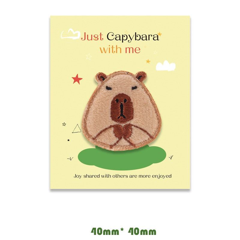 Self-Adhesive Brown Capybara Embroidered Patches 5 Pack