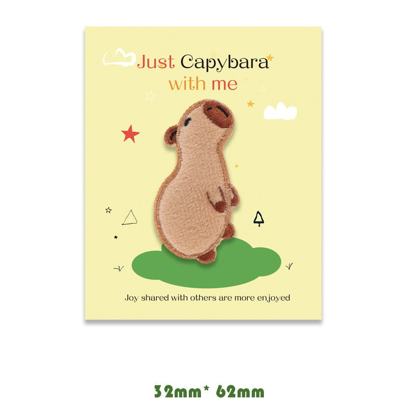 Self-Adhesive Brown Capybara Embroidered Patches 5 Pack