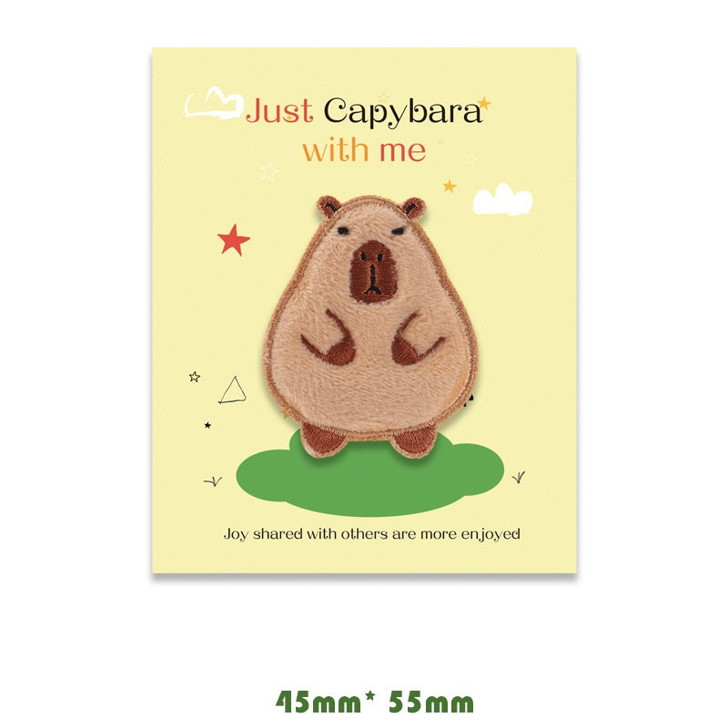 Self-Adhesive Brown Capybara Embroidered Patches 5 Pack