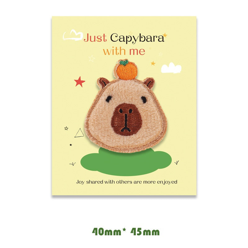 Self-Adhesive Brown Capybara Embroidered Patches 5 Pack