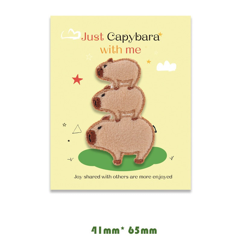 Self-Adhesive Brown Capybara Embroidered Patches 5 Pack