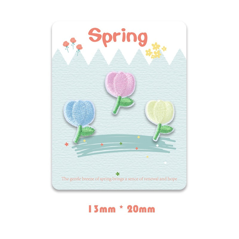 Self-Adhesive Spring Flower Embroidered Patches 12 Pack
