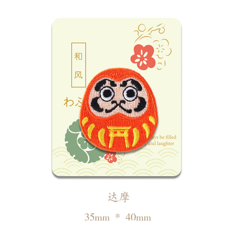 Self-Adhesive Japanese Style Daruma Embroidered Patches 5 Pack