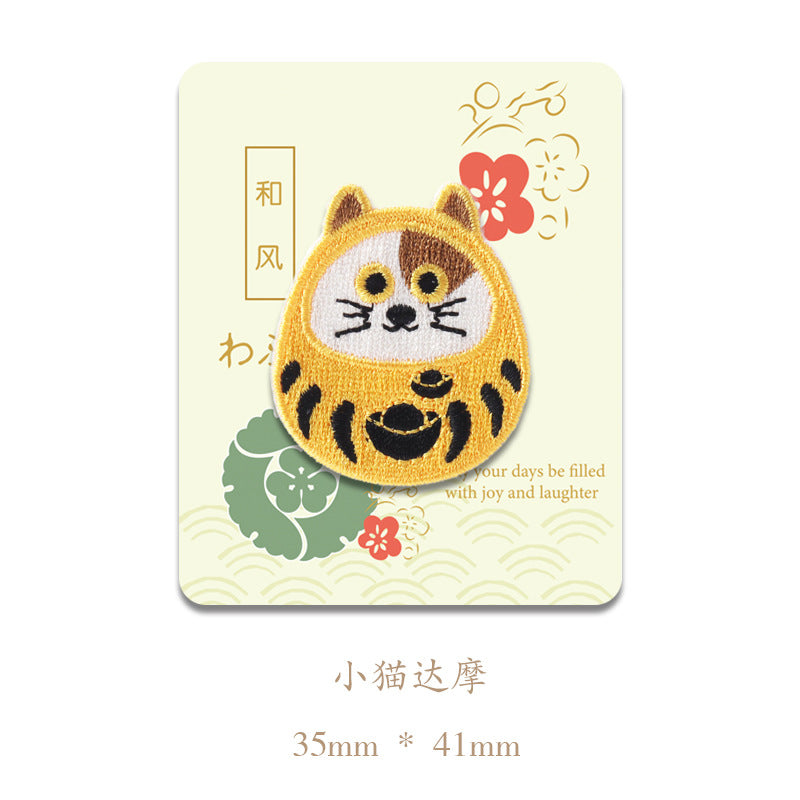 Self-Adhesive Japanese Style Daruma Embroidered Patches 5 Pack