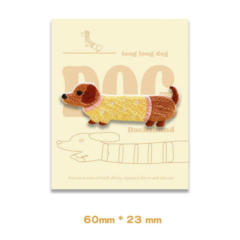 Dachshund Long Long Dog Self-Adhesive Embroidered Patches 4pcs