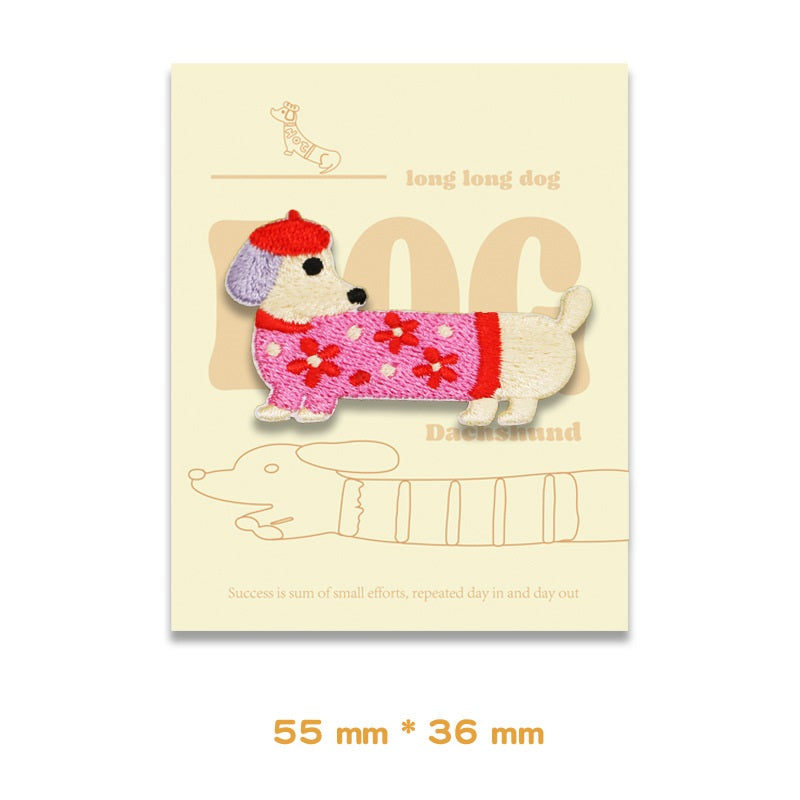Dachshund Long Long Dog Self-Adhesive Embroidered Patches 4pcs