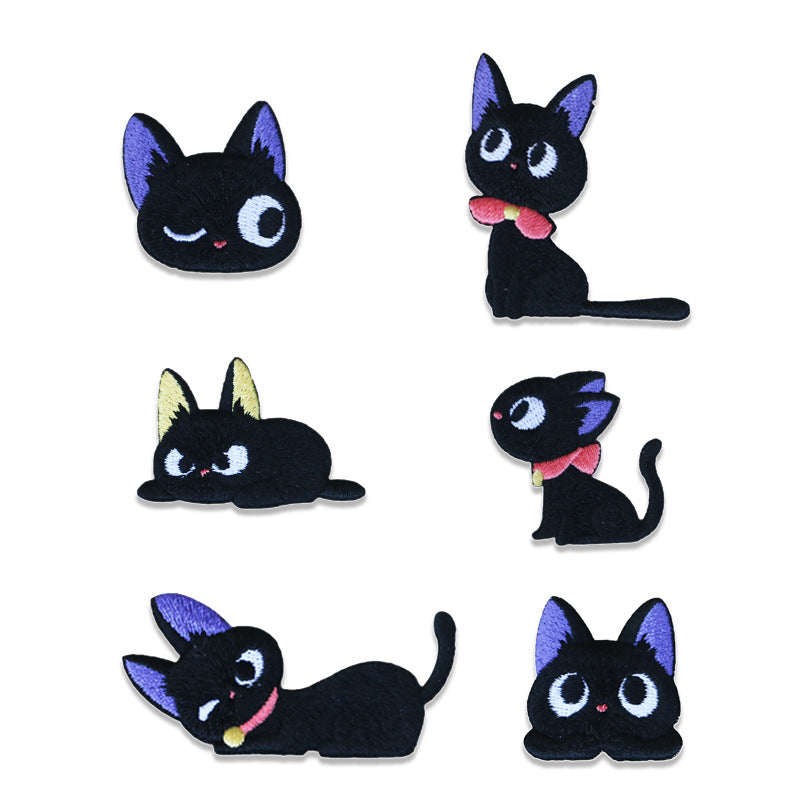 Adorable Big-Eyed & Black Cat Embroidered Patches 9pcs