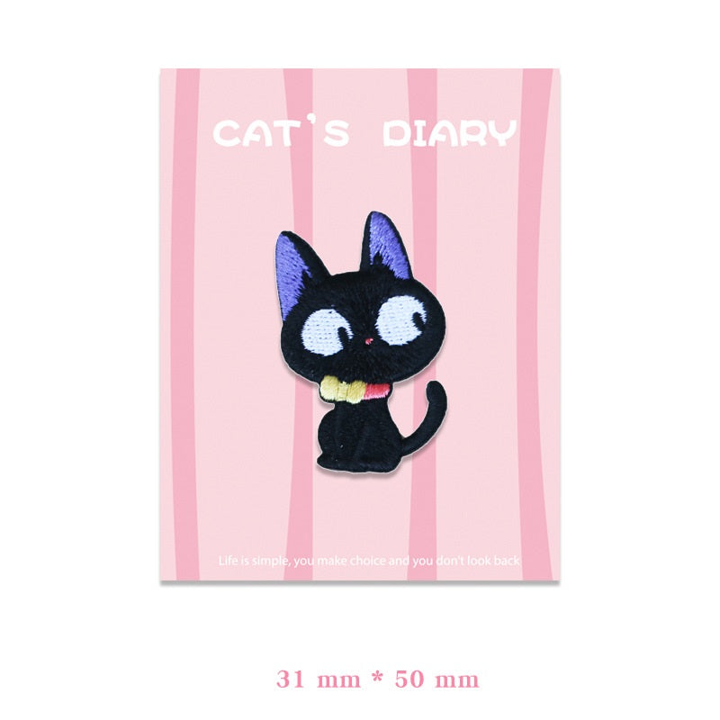 Adorable Big-Eyed & Black Cat Embroidered Patches 9pcs