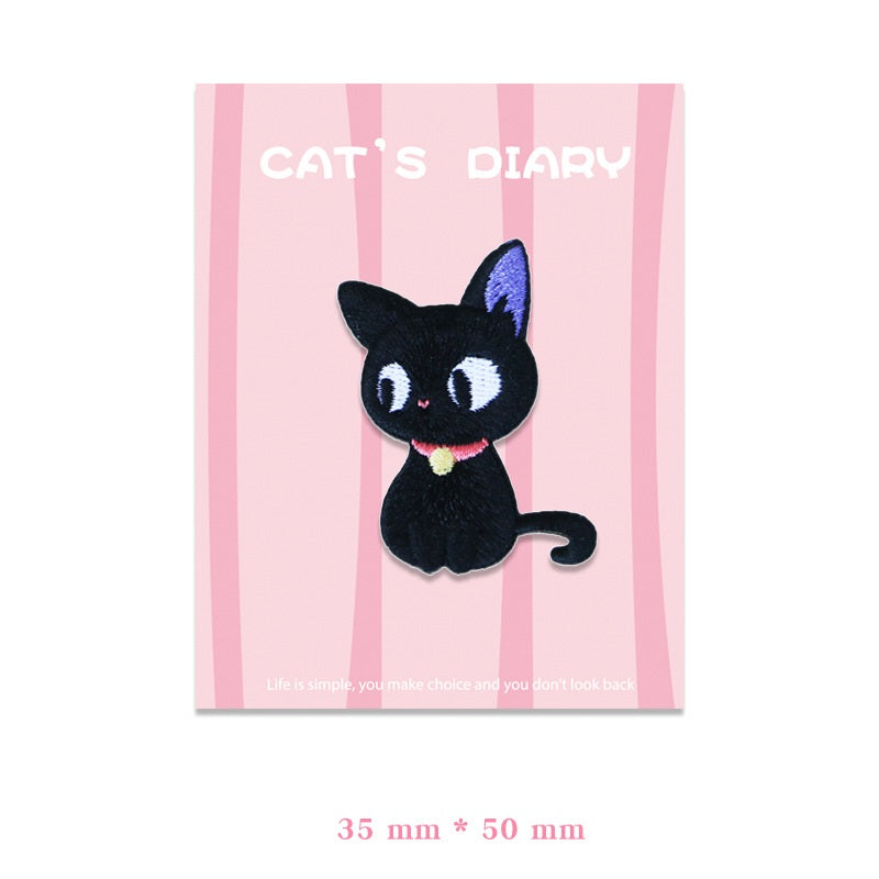 Adorable Big-Eyed & Black Cat Embroidered Patches 9pcs