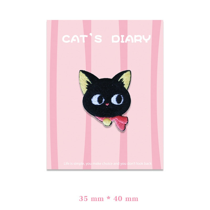 Adorable Big-Eyed & Black Cat Embroidered Patches 9pcs
