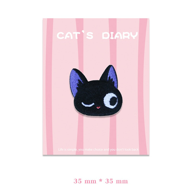 Adorable Big-Eyed & Black Cat Embroidered Patches 9pcs