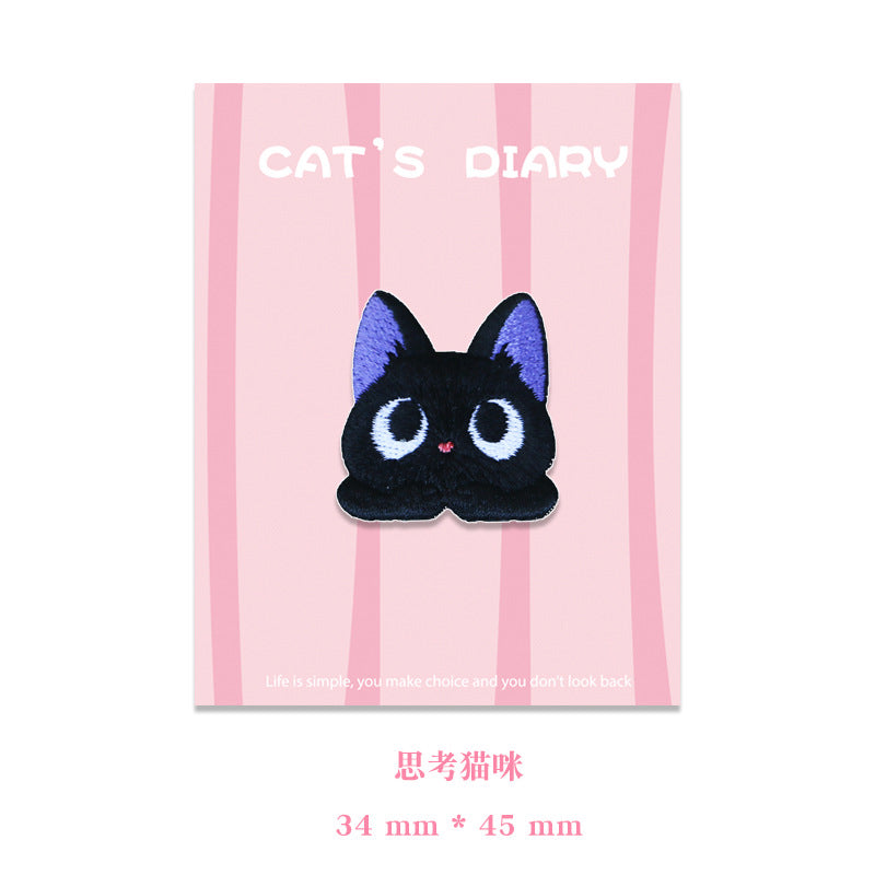 Adorable Big-Eyed & Black Cat Embroidered Patches 9pcs