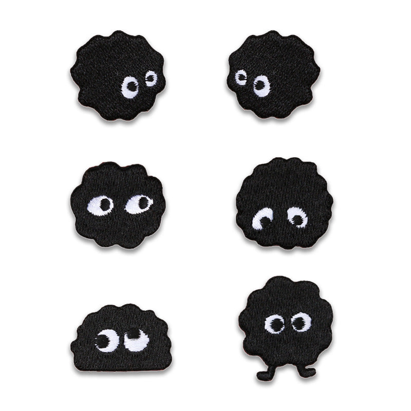 Self-Adhesive Black Coal Ball Elf Embroidered Patches 6 Pack