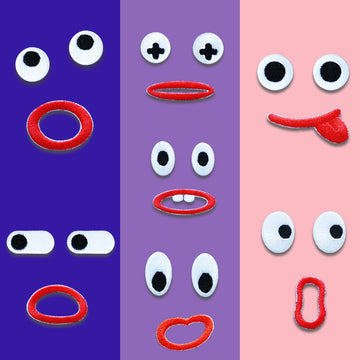 Big-Eyed Emoji Self-Adhesive Embroidered Patches 7 Pack