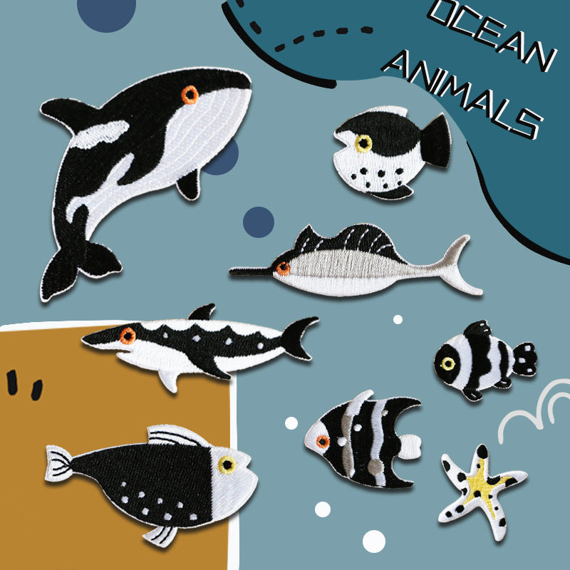 Self-Adhesive Marine Ocean Animal Embroidered Patches 8 Pack