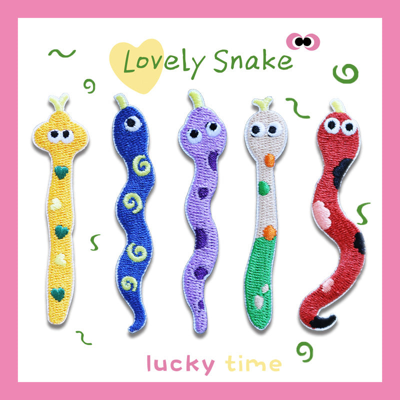 Lovely Year of the Snake 70mm Embroidered Cloth Patches 5 Color Pack