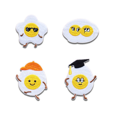 Self-Adhesive Fried Eggs Diary Embroidered Patches 4PCS