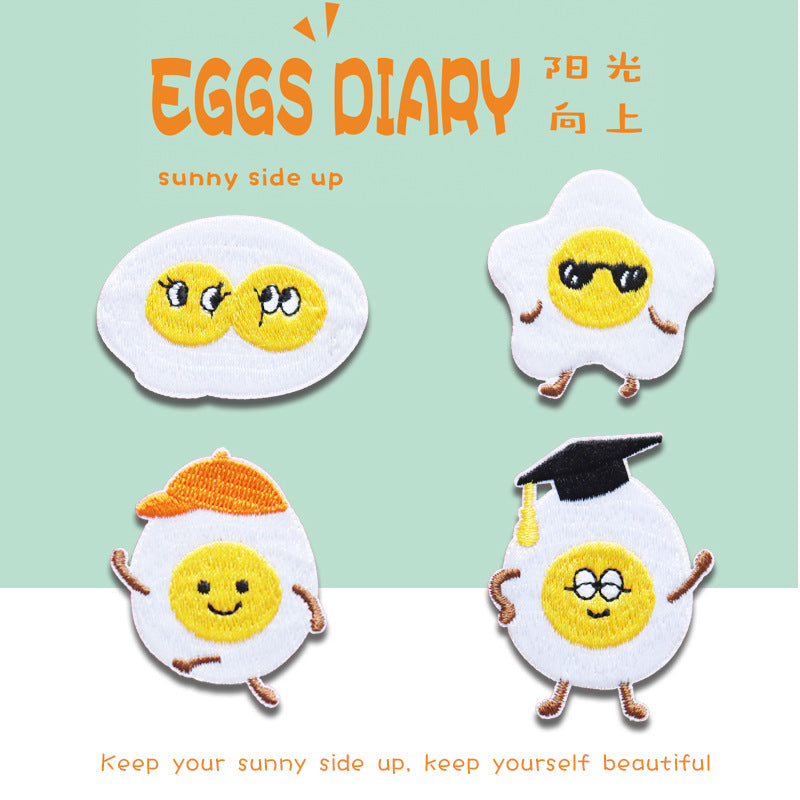 Self-Adhesive Fried Eggs Diary Embroidered Patches 4PCS