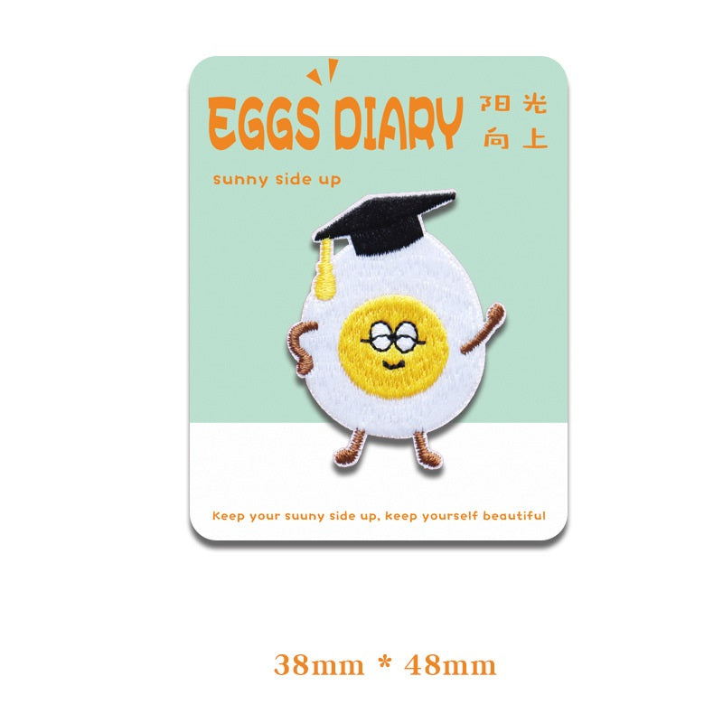 Self-Adhesive Fried Eggs Diary Embroidered Patches 4PCS