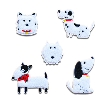 Self-Adhesive Towel Embroidered White Dog Patches 5PCS