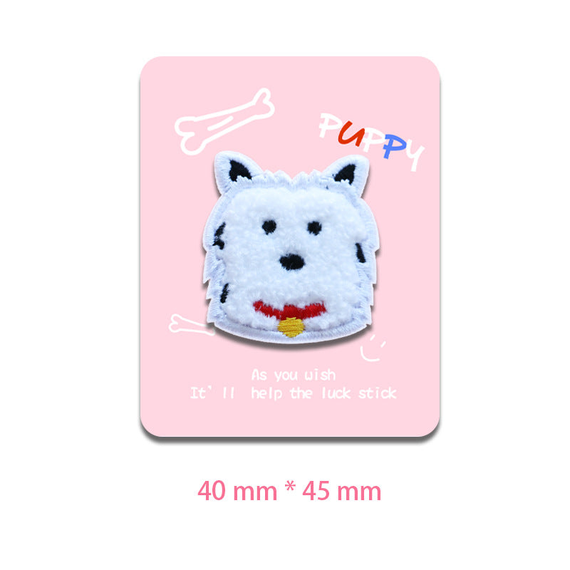 Self-Adhesive Towel Embroidered White Dog Patches 5PCS