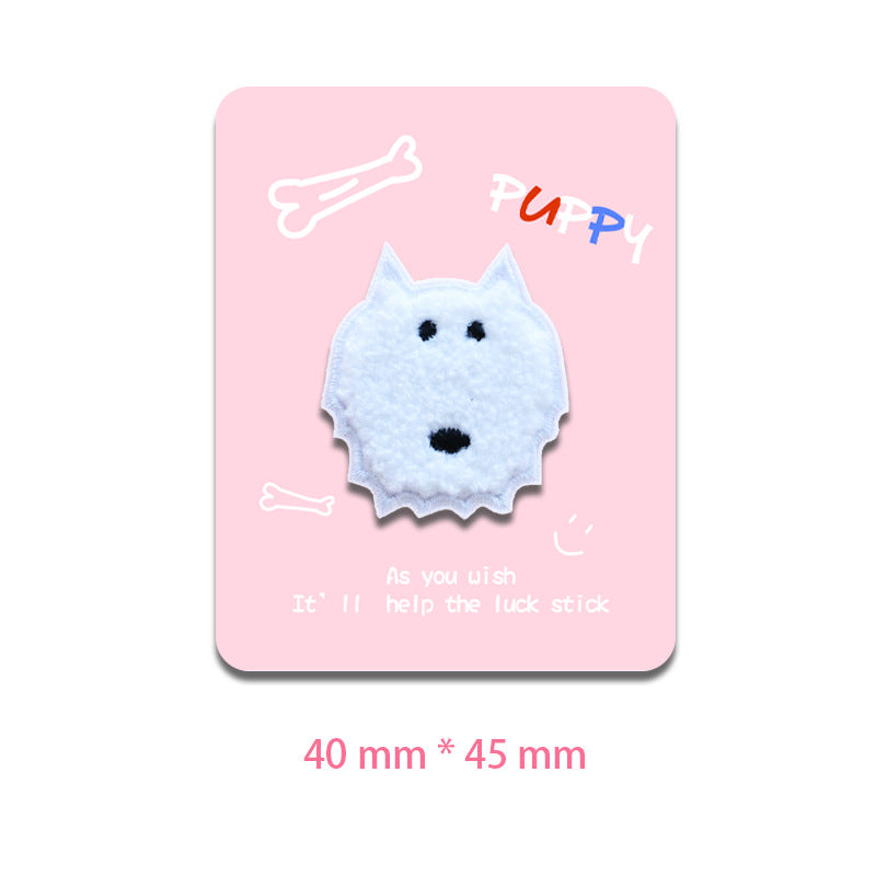 Self-Adhesive Towel Embroidered White Dog Patches 5PCS