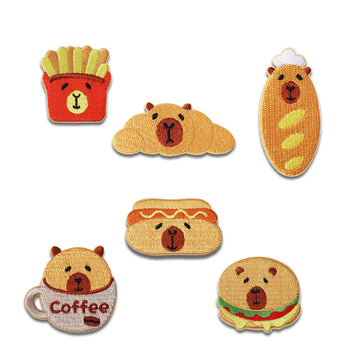Self-Adhesive Brown Baking Capybara Embroidered Patches 6 Pack
