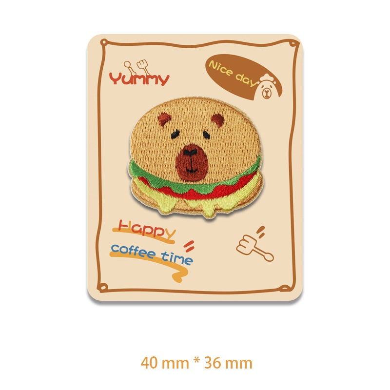 Self-Adhesive Brown Baking Capybara Embroidered Patches 6 Pack
