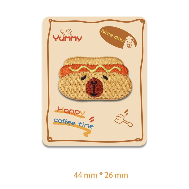 Self-Adhesive Brown Baking Capybara Embroidered Patches 6 Pack