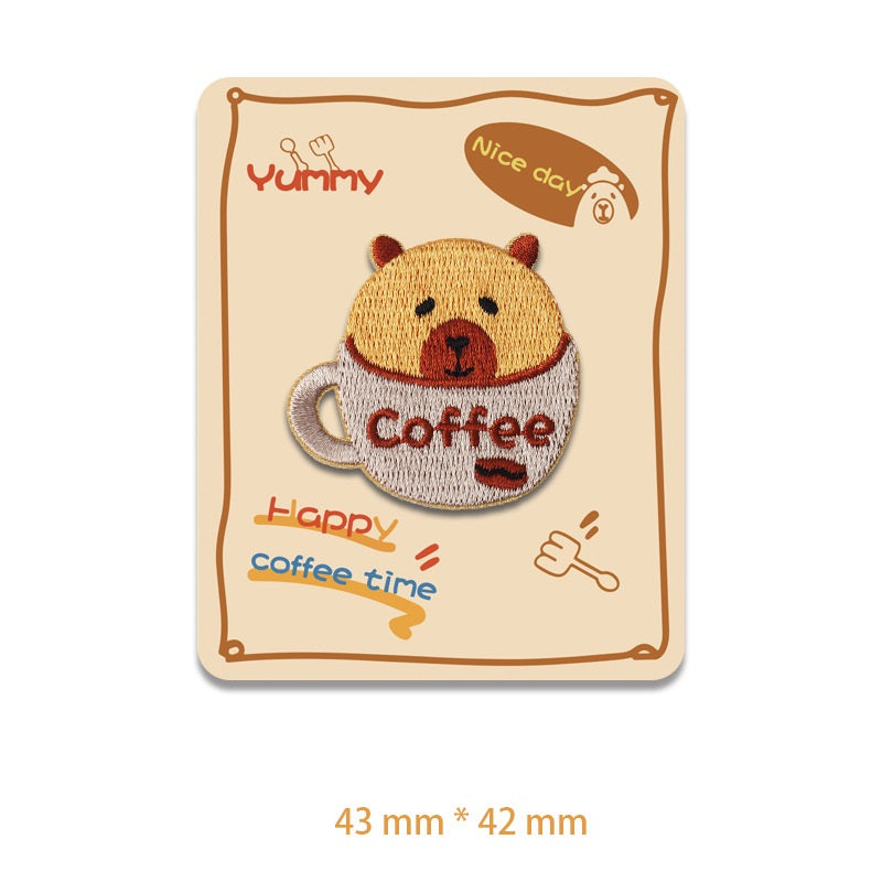 Self-Adhesive Brown Baking Capybara Embroidered Patches 6 Pack