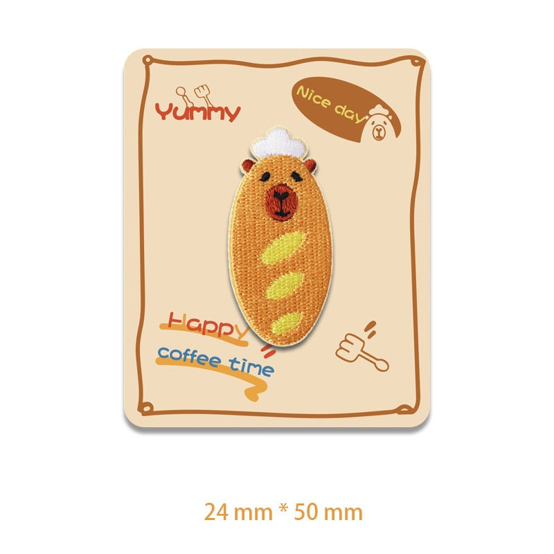 Self-Adhesive Brown Baking Capybara Embroidered Patches 6 Pack