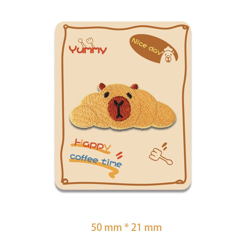 Self-Adhesive Brown Baking Capybara Embroidered Patches 6 Pack