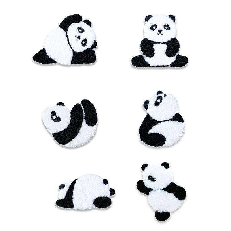 Self-Adhesive Plush Yoga Panda Embroidered Patches 6PCS