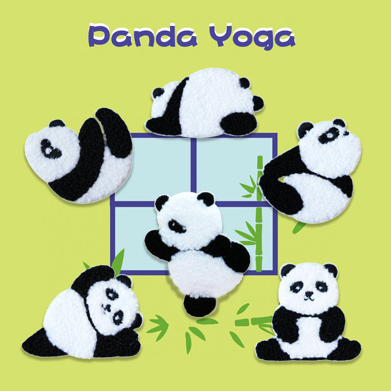 Self-Adhesive Plush Yoga Panda Embroidered Patches 6PCS