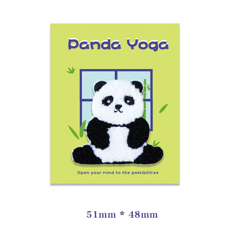 Self-Adhesive Plush Yoga Panda Embroidered Patches 6PCS
