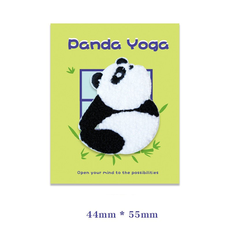 Self-Adhesive Plush Yoga Panda Embroidered Patches 6PCS