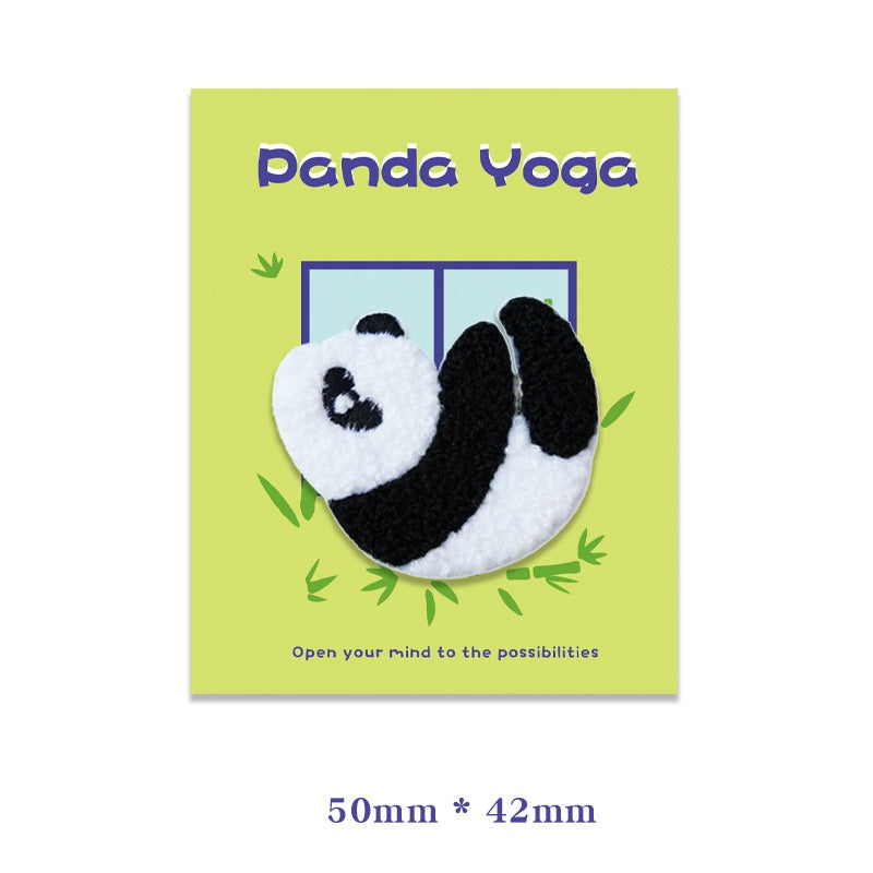 Self-Adhesive Plush Yoga Panda Embroidered Patches 6PCS