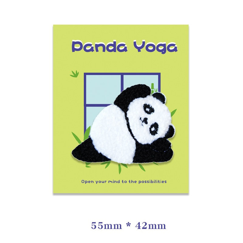 Self-Adhesive Plush Yoga Panda Embroidered Patches 6PCS