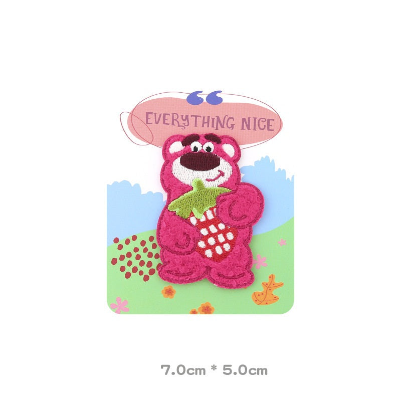 Pink Strawberry Bear Self-Adhesive Embroidered Patches 3pcs