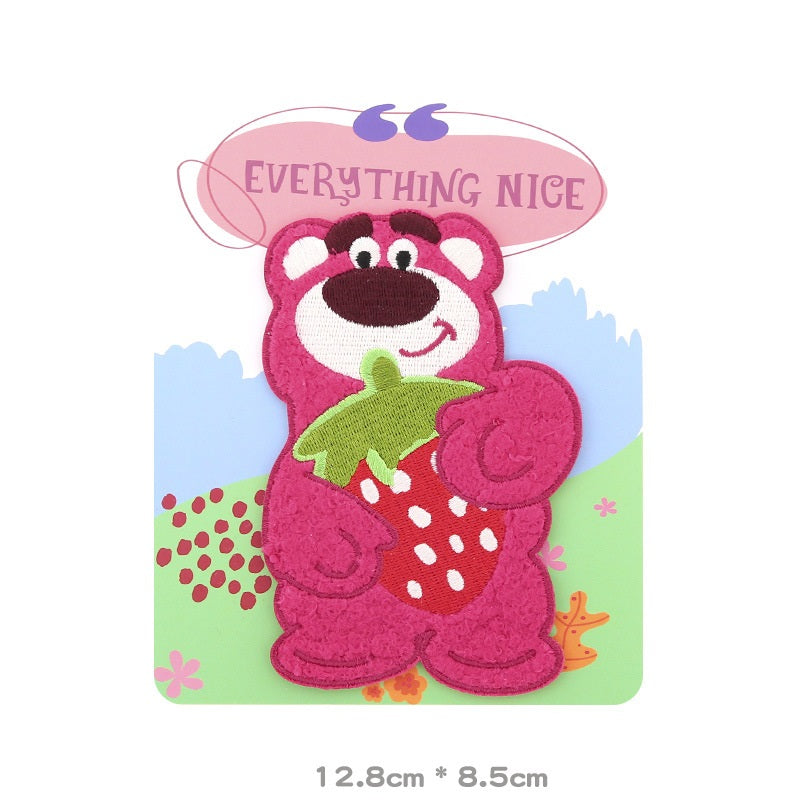 Pink Strawberry Bear Self-Adhesive Embroidered Patches 3pcs