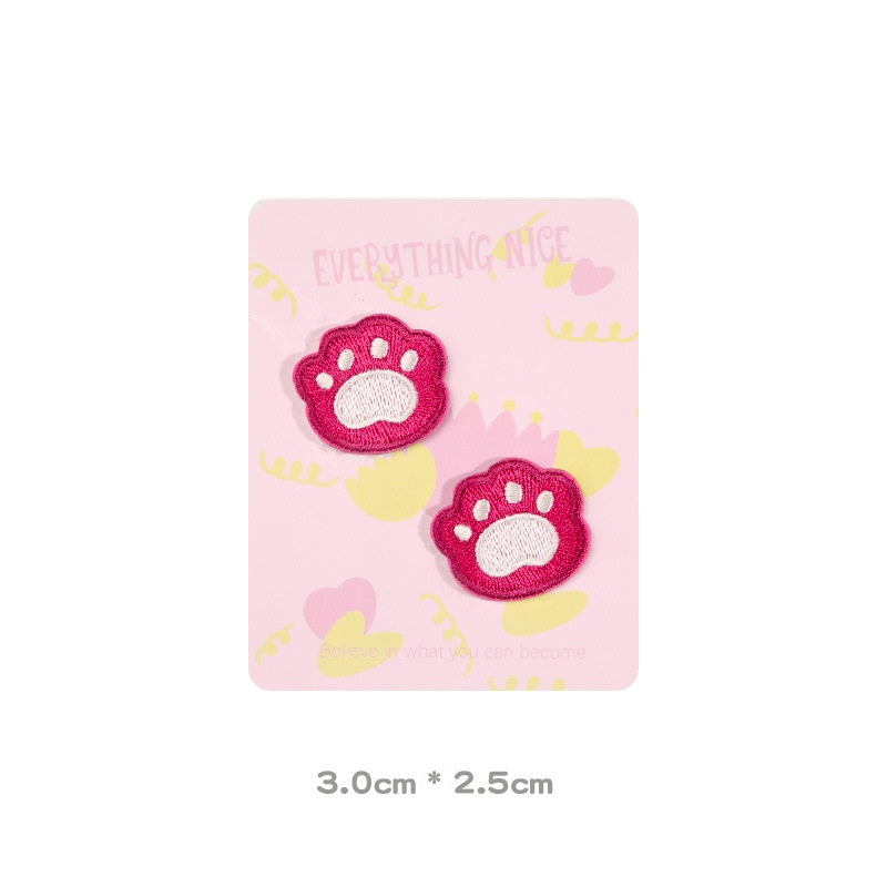 Pink Strawberry Bear Head & Paw Self-Adhesive Embroidered Patches 5 Pack