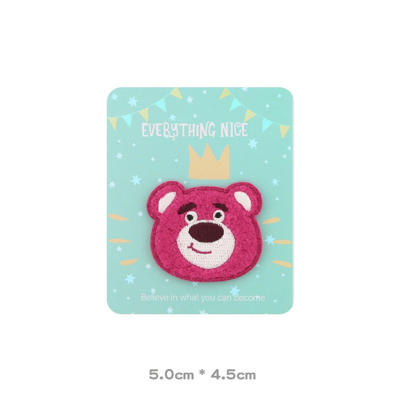 Pink Strawberry Bear Head & Paw Self-Adhesive Embroidered Patches 5 Pack