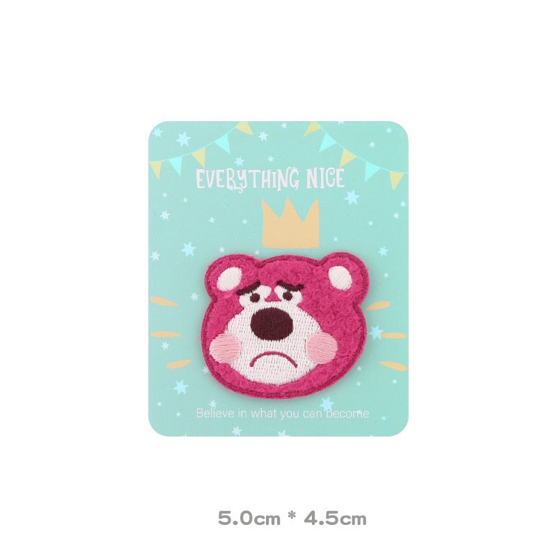 Pink Strawberry Bear Head & Paw Self-Adhesive Embroidered Patches 5 Pack